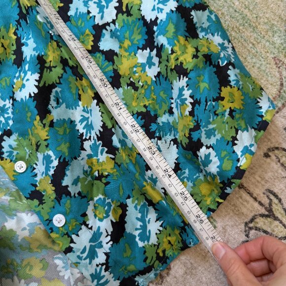 Kate Hill Silk Floral Tie-Neck Blouse – Blue Green Print – Size 14 - Picture 8 of 8